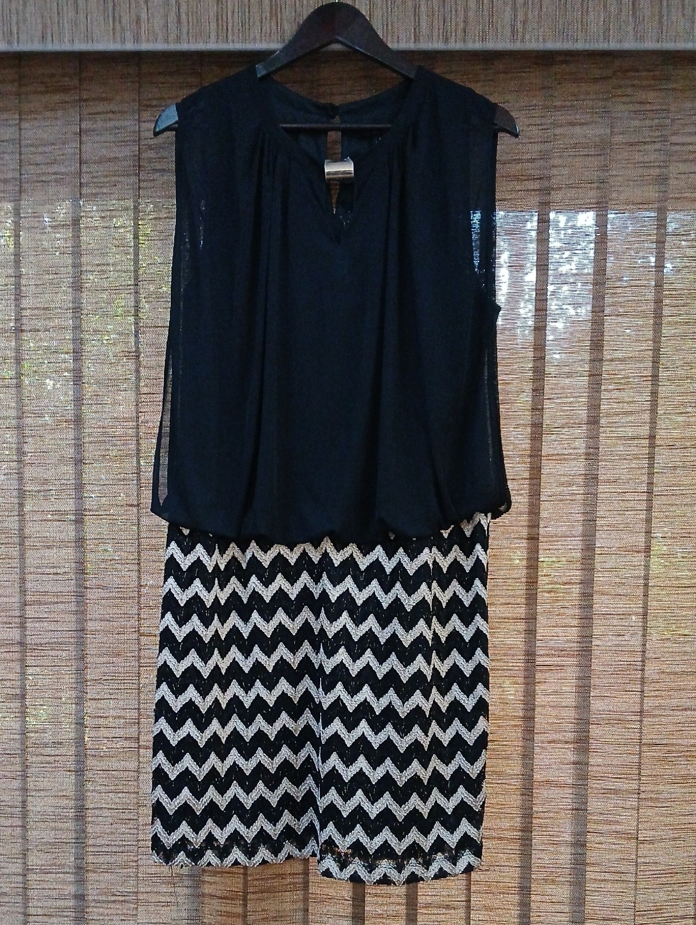 Perceptions Black Top with Black and Cream Chevron Midi Dress